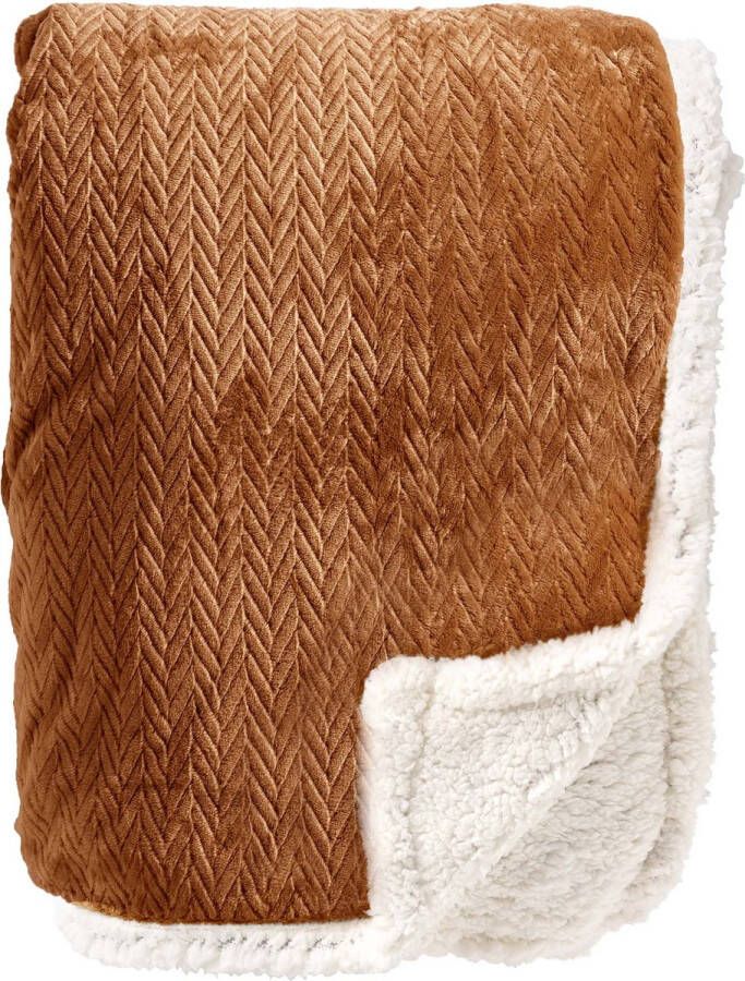 Dutch Decor BOBBY Plaid 150x200 cm fleece deken met sherpa voering Tobacco Brown bruin