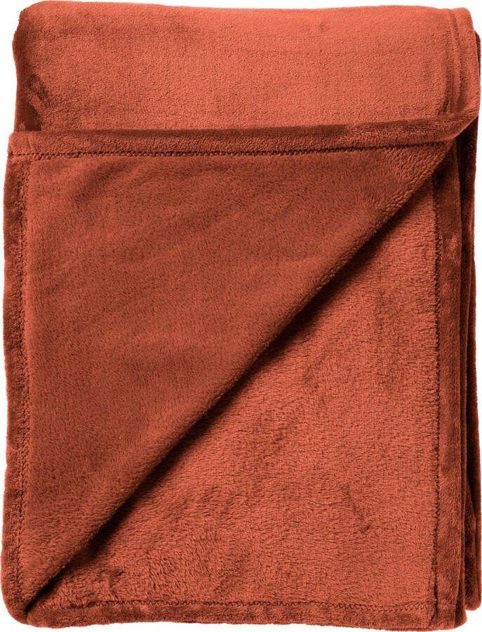 Dutch Decor CHARLIE Plaid 200x220 cm extra grote fleece deken effen kleur Potters Clay oranje terra