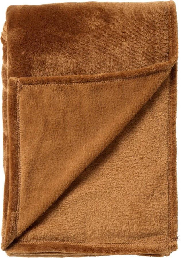 Dutch Decor CHARLIE Plaid 200x220 cm extra grote fleece deken effen kleur Tobacco Brown bruin