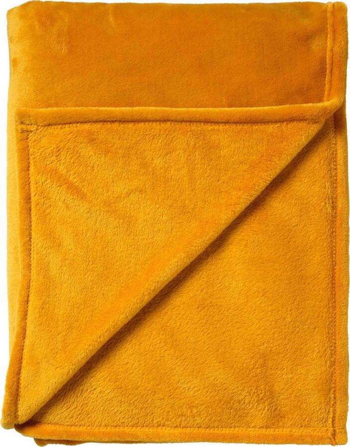 Dutch Decor CHARLIE Plaid 200x220 cm extra grote fleece deken effen kleur Golden Glow geel Deken