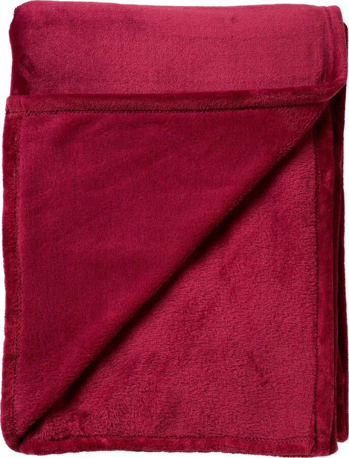 Dutch Decor CHARLIE Plaid 200x220 cm extra grote fleece deken effen kleur Red Plum donkerroze Deken
