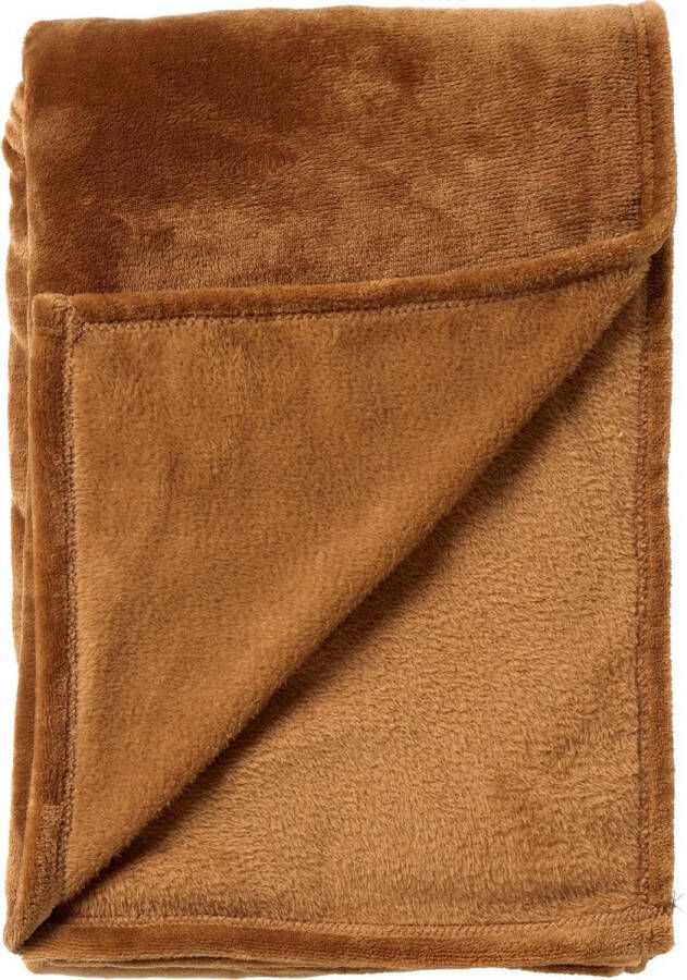 Dutch Decor CHARLIE Plaid 200x220 cm extra grote fleece deken effen kleur Tobacco Brown bruin Deken