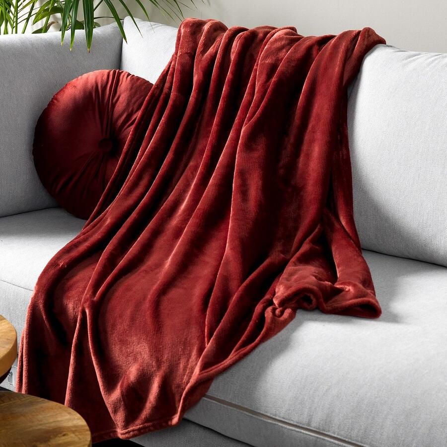 Dutch Decor HARVEY Plaid 150x200 cm superzachte deken van fleece Merlot bordeaux rood Mooie kwaliteit