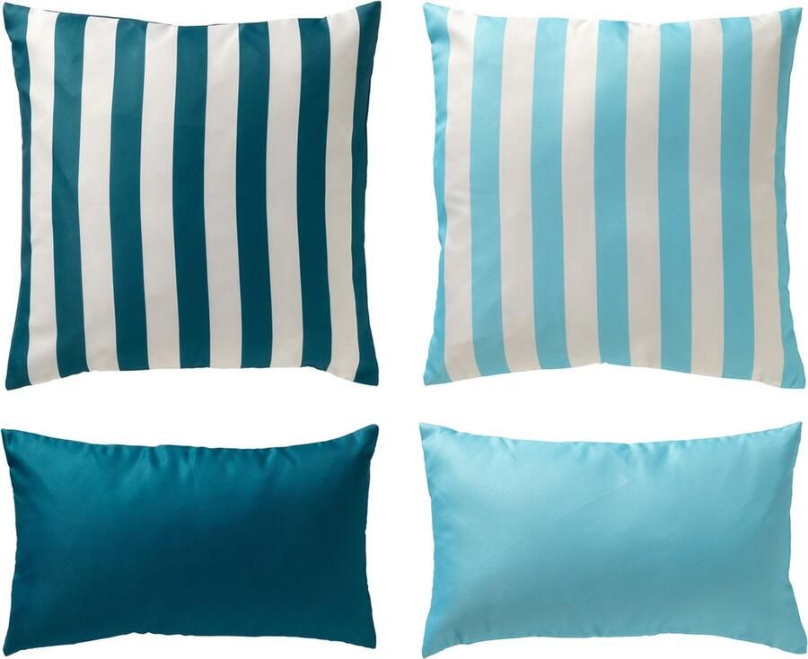 Dutch Decor Set van 4 sierkussens Limited Collectie lichtblauw + donkerblauw 45x45 cm 30x50 cm inclusief binnenkussens UV bestendig en waterafstotend