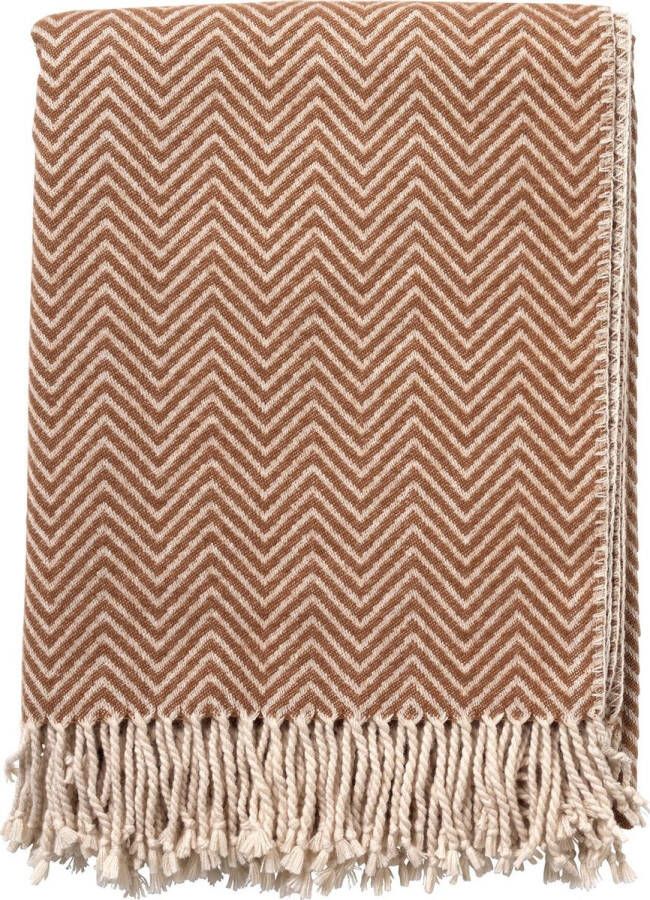 Dutch Decor EVONY Plaid 140 x180 cm deken met zigzag patroon en franjes Tobacco Brown bruin