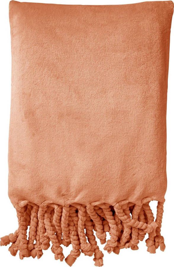 Dutch Decor FLORIJN Plaid 150 x200 cm grote fleece plaid met flosjes Muted Clay roze