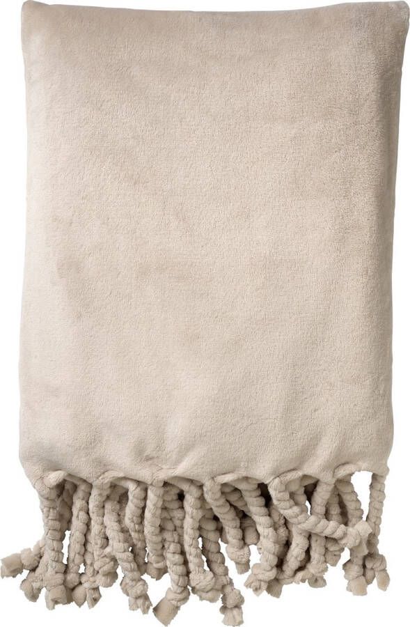 Dutch Decor FLORIJN Plaid 150 x200 cm grote fleece plaid met flosjes Pumice Stone beige