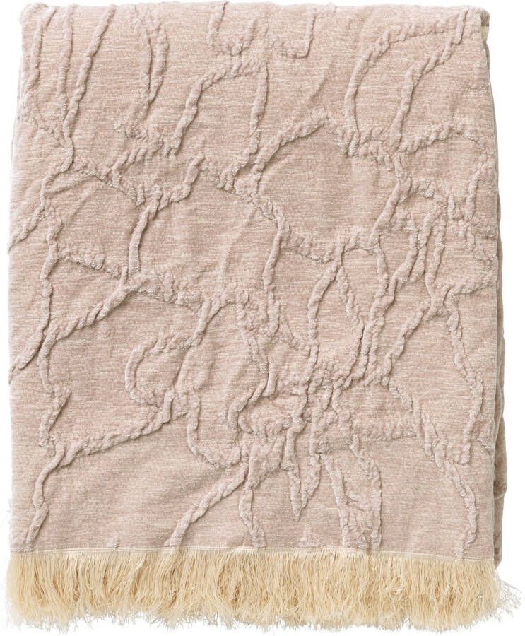 Dutch Decor FLORINE Plaid 140x180 cm met ingeweven patroon effen kleur met franjes Pumice Stone beige