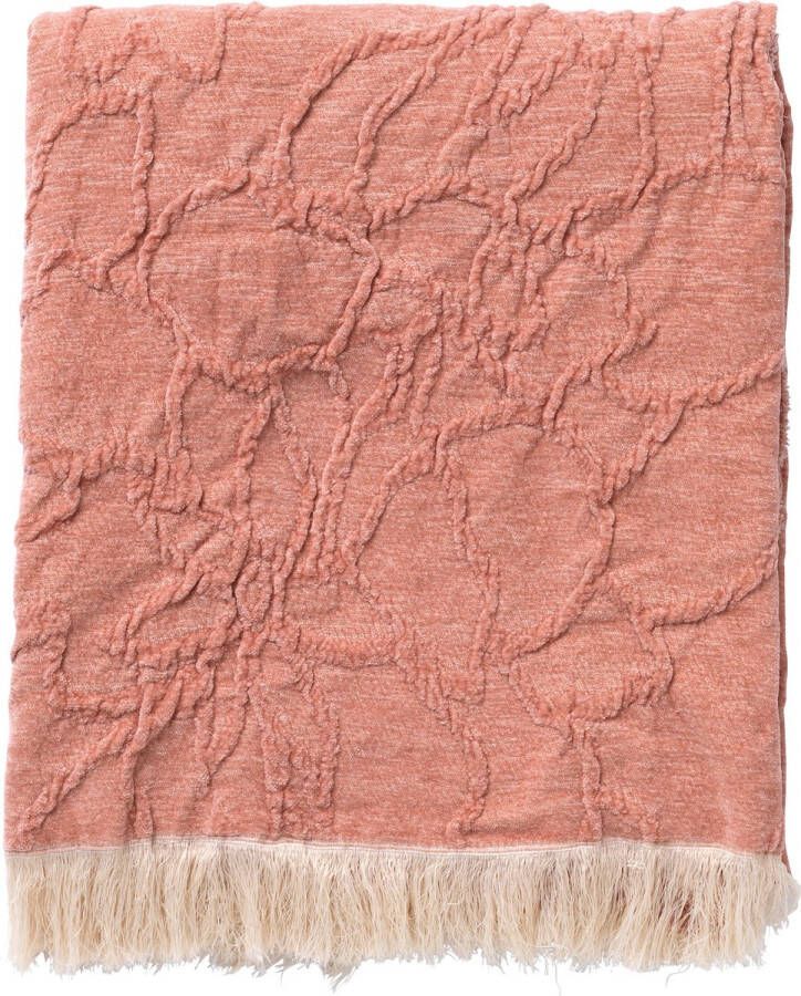 Dutch Decor FLORINE Plaid 140x180 cm met ingeweven patroon effen kleur met franjes Muted Clay roze