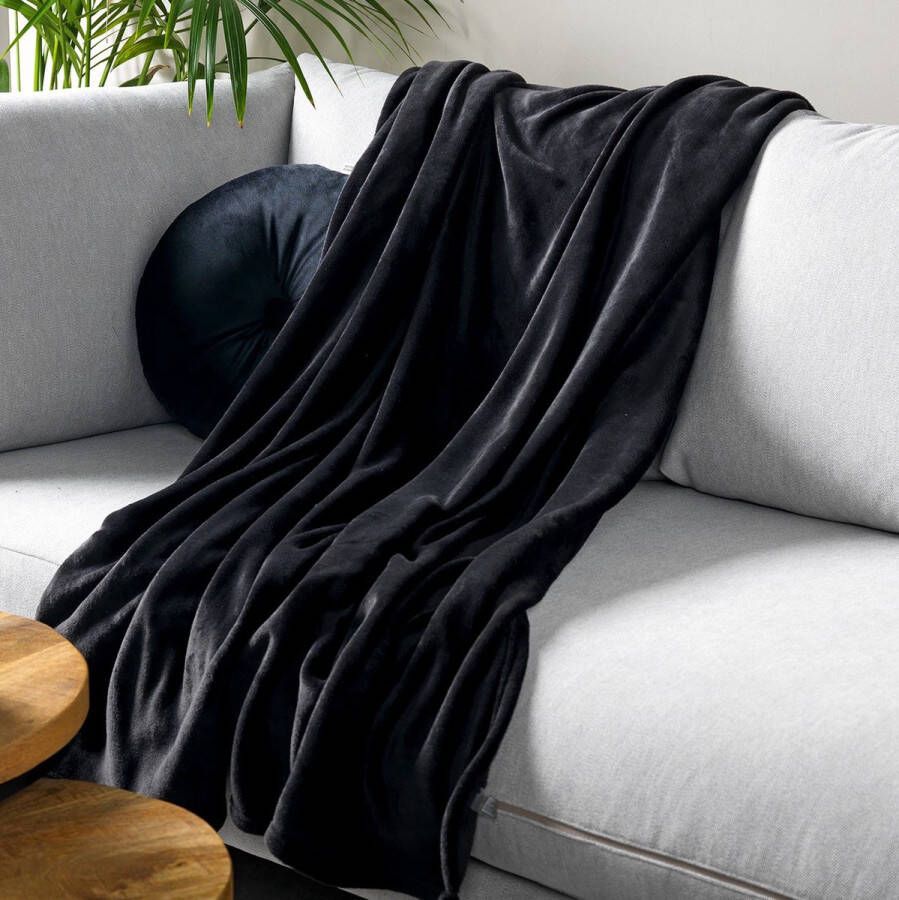 Dutch Decor HARVEY Plaid 150x200 cm superzachte deken van fleece Raven zwart Mooie kwaliteit