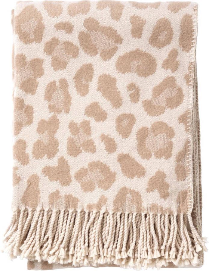 Dutch Decor JOLIE Plaid 140x180 cm Pumice Stone beige panter dessin franjes Deken