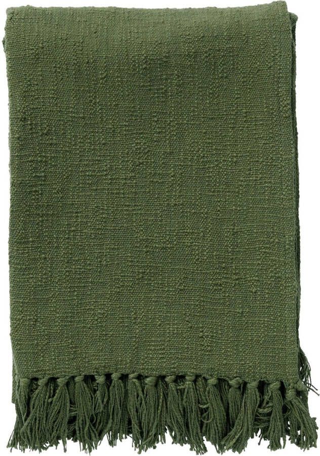 Dutch Decor JUNE Plaid 140x180 cm deken van geweven katoen met franjes Chive groen
