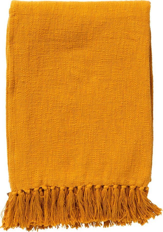 Dutch Decor JUNE Plaid 140x180 cm deken van geweven katoen met franjes Golden Glow geel