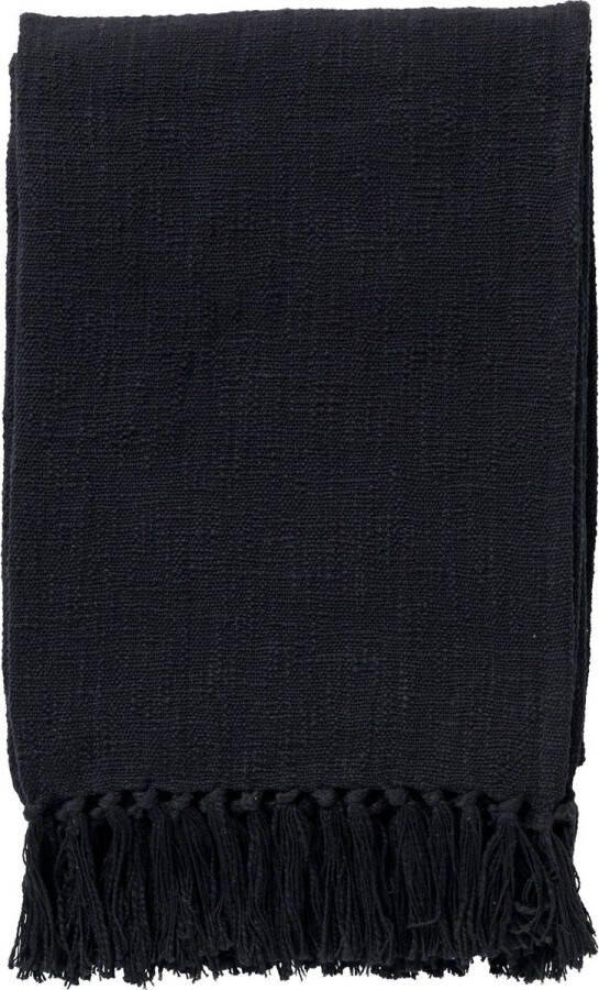 Dutch Decor JUNE Plaid 140x180 cm deken van geweven katoen met franjes Raven zwart