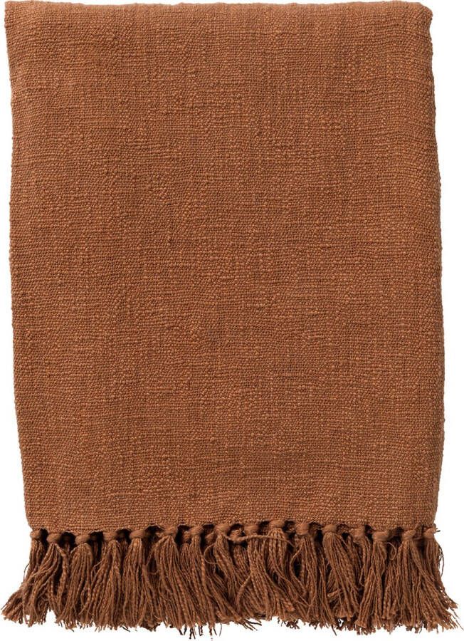 Dutch Decor JUNE Plaid 140x180 cm deken van geweven katoen met franjes Tobacco Brown bruin