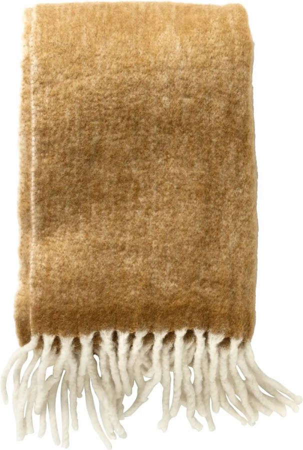 Dutch Decor LIBBE Plaid 130x170 cm Deken met wol en flosjes superzacht Tobacco Brown bruin