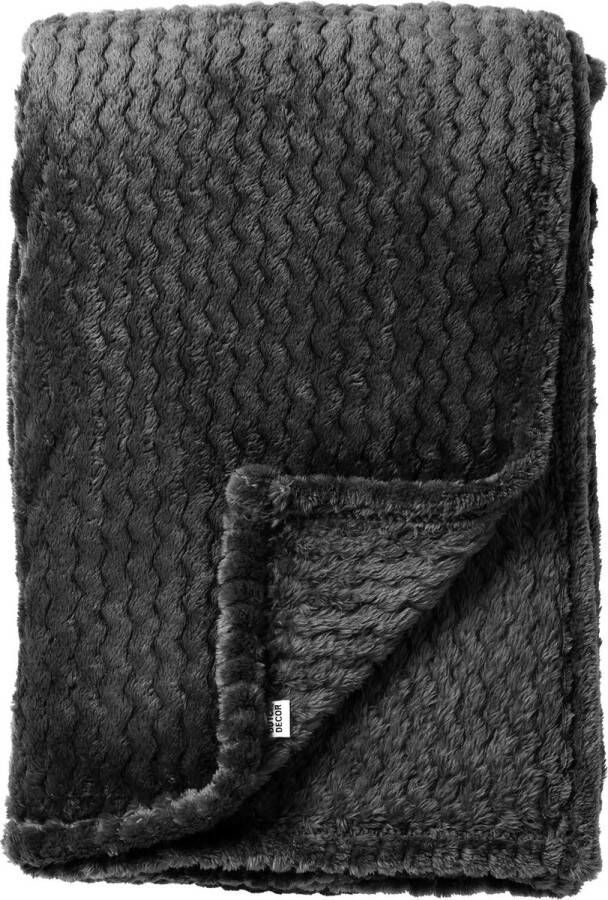 Dutch Decor MARA Plaid 150x200 cm superzachte deken met zigzagpatroon Raven zwart
