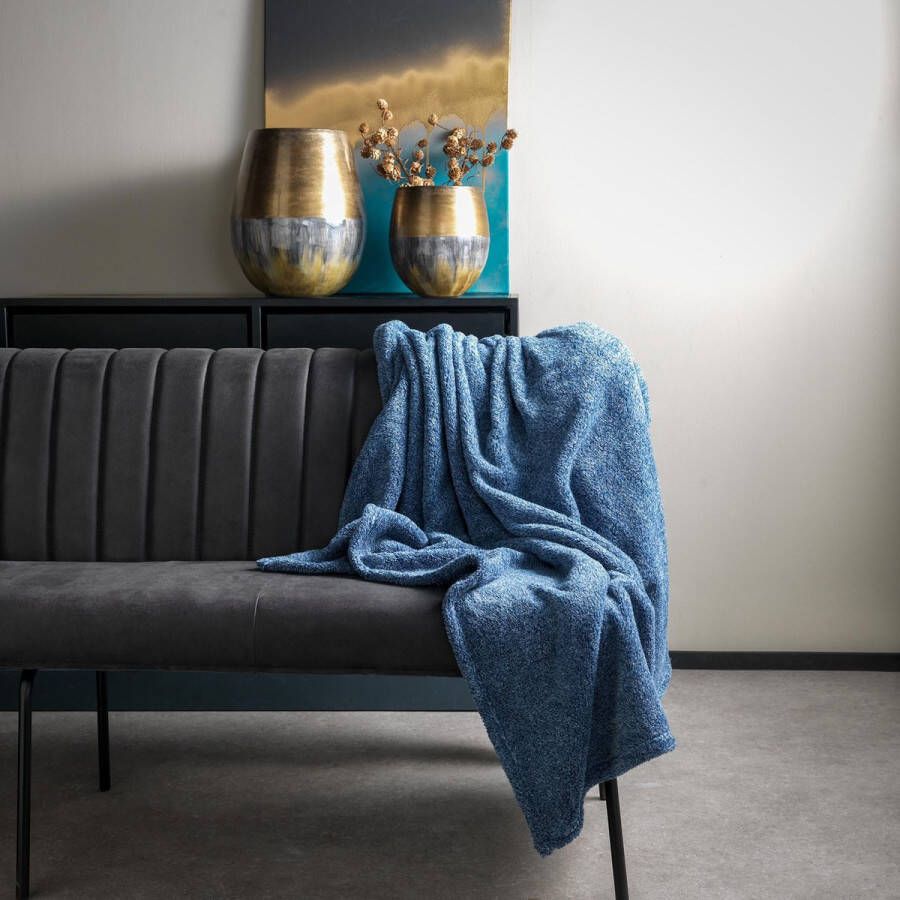 Dutch Decor OSCAR Plaid 140x180 cm gemêleerde fleece deken lekker zacht Insignia Blue blauw