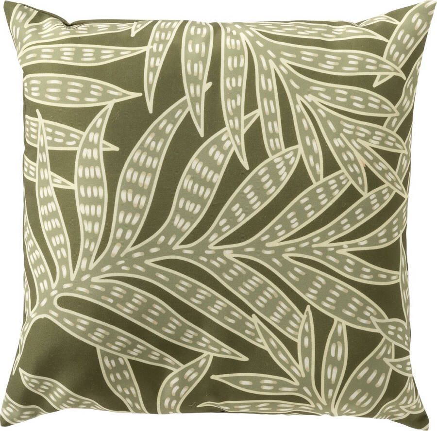 Dutch Decor SAMUEL Buitenkussen 45x45 cm outdoor waterafstotend en uv-bestendig bladprint Olive Branch groen