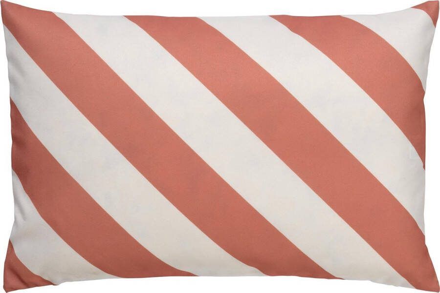 Dutch Decor SANZENO Outdoor Sierkussen 40x60 cm waterafstotend en uv-bestendig gestreept Muted Clay wit en roze Tuinsierkussen