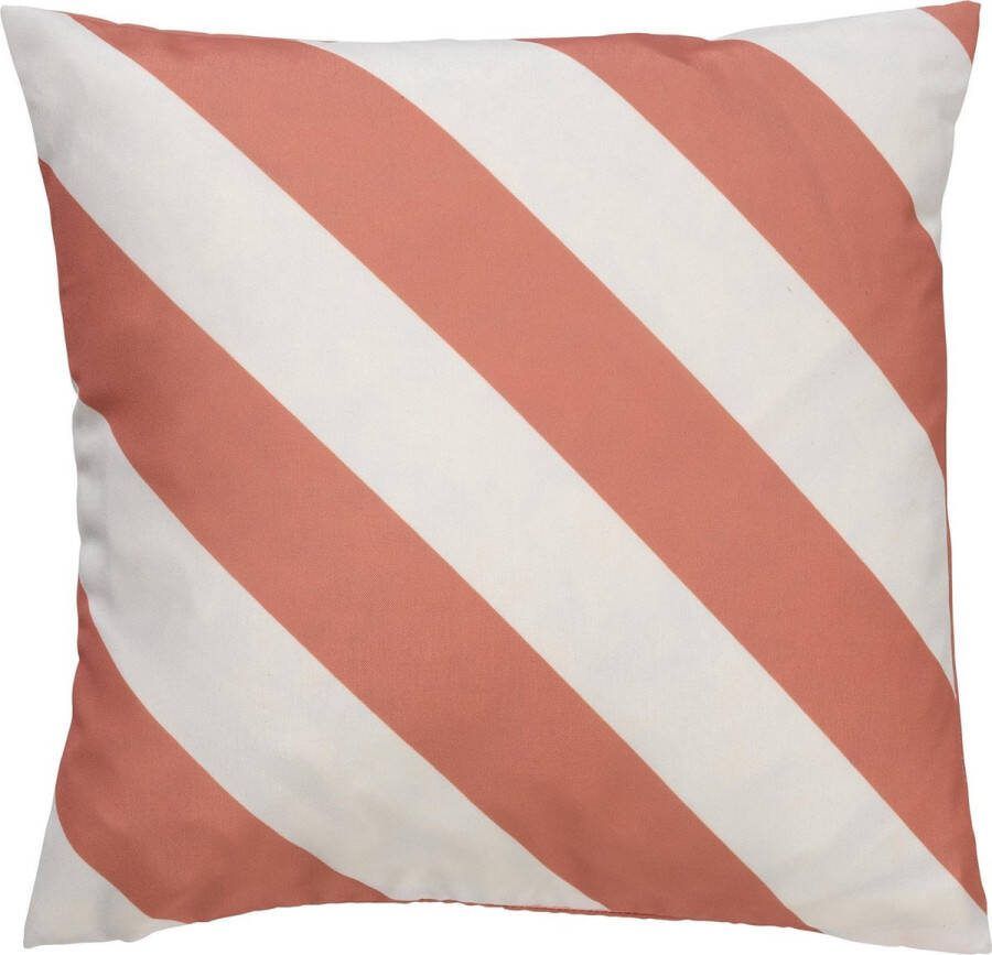 Dutch Decor SANZENO Outdoor Sierkussen 45x45 cm waterafstotend en uv-bestendig gestreept Muted Clay wit en roze Tuinsierkussen