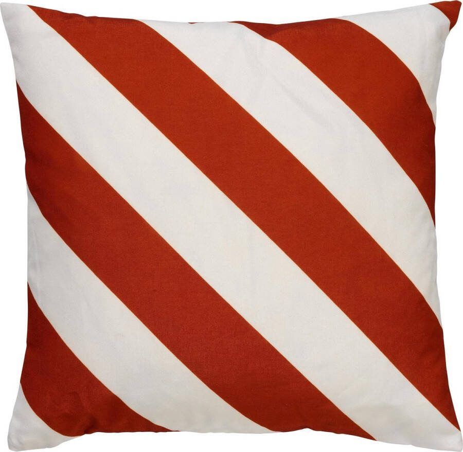 Dutch Decor SANZENO Outdoor Sierkussen 45x45 cm waterafstotend en uv-bestendig gestreept Potters Clay wit en oranje Tuinsierkussen