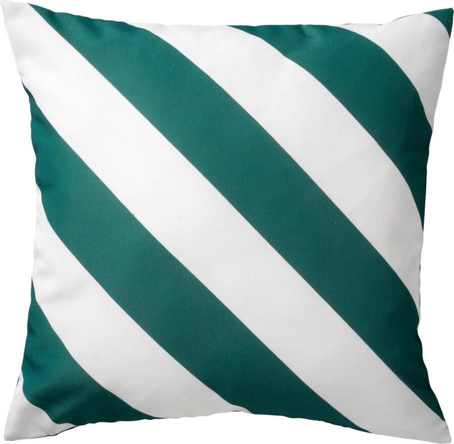Dutch Decor SANZENO Outdoor Sierkussen 45x45 cm waterafstotend en uv-bestendig -gestreept Sagebrush Green wit en groen Tuinsierkussen