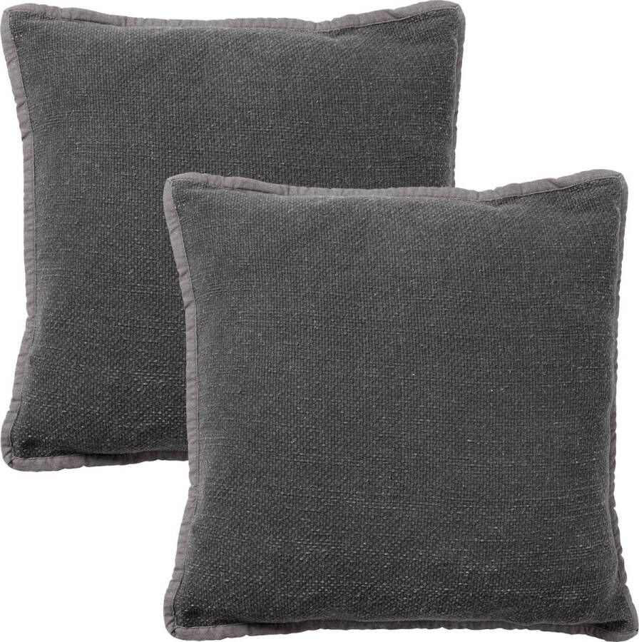 Dutch Decor Set van 2 Kussenhoezen BOWIE 45x45 cm unikleur katoen Charcoal Grey Grijs