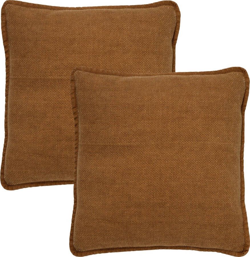 Dutch Decor Set van 2 Kussenhoezen BOWIE 45x45 cm unikleur katoen Tobacco Brown bruin