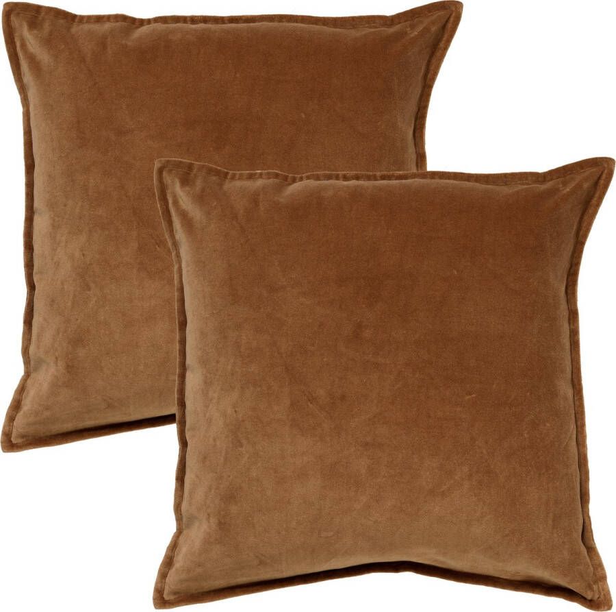 Dutch Decor Set van 2 Kussenhoezen CAITH 50x50 cm Velvet Tobacco Brown bruin unikleur