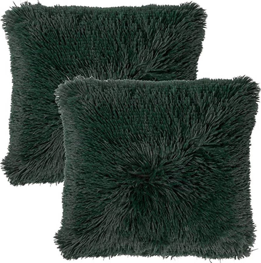 Dutch Decor Set van 2- FLUFFY Kussenhoezen unikleur Mountain View 60x60 cm Groen