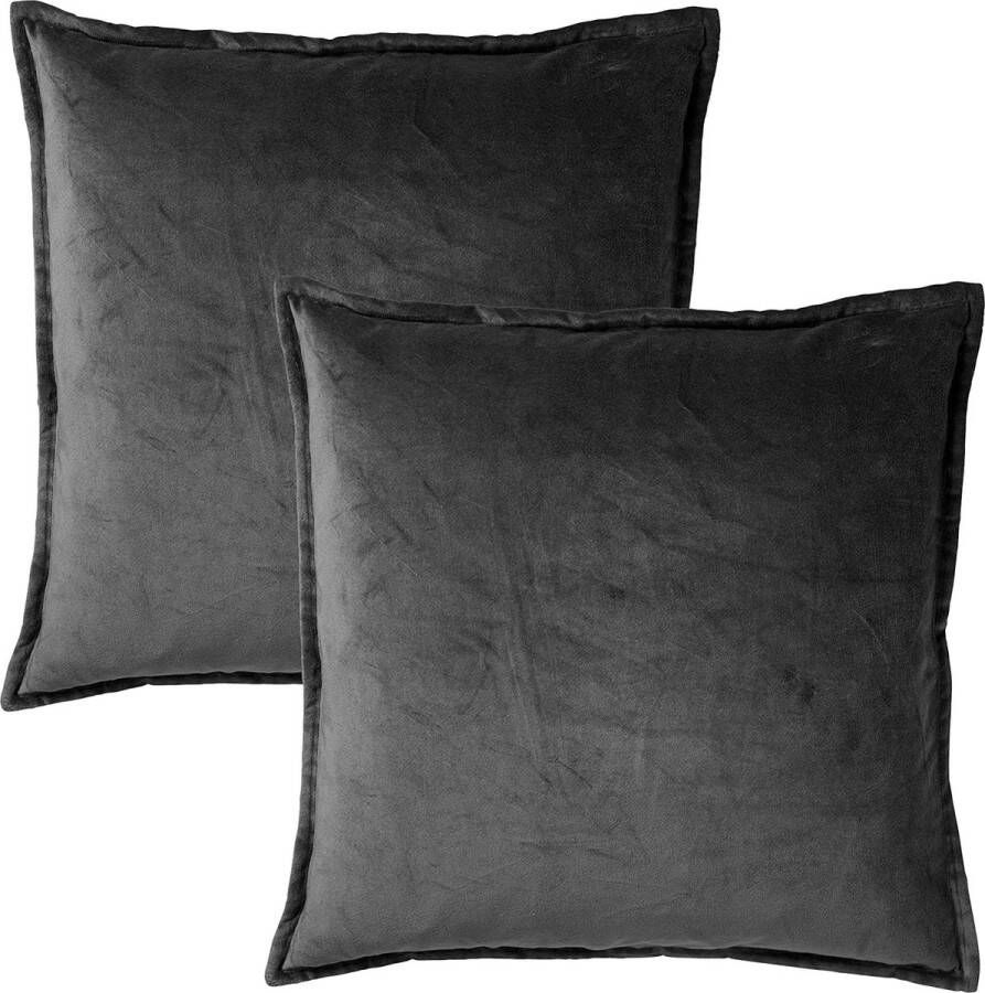 Dutch Decor Set van 2 Kussenhoezen CAITH 50x50 cm Velvet Charcoal Gray antraciet unikleur