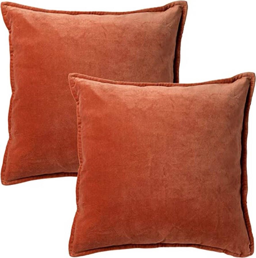 Dutch Decor Set van 2 Kussenhoezen CAITH 50x50 cm Velvet Potters Clay oranje unikleur