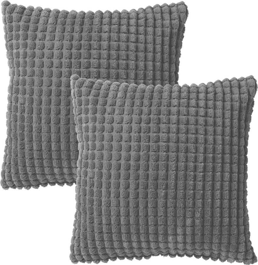 Dutch Decor Set van 2- ROME- Kussenhoezen unikleur Charcoal Grey 45x45 cm Grijs