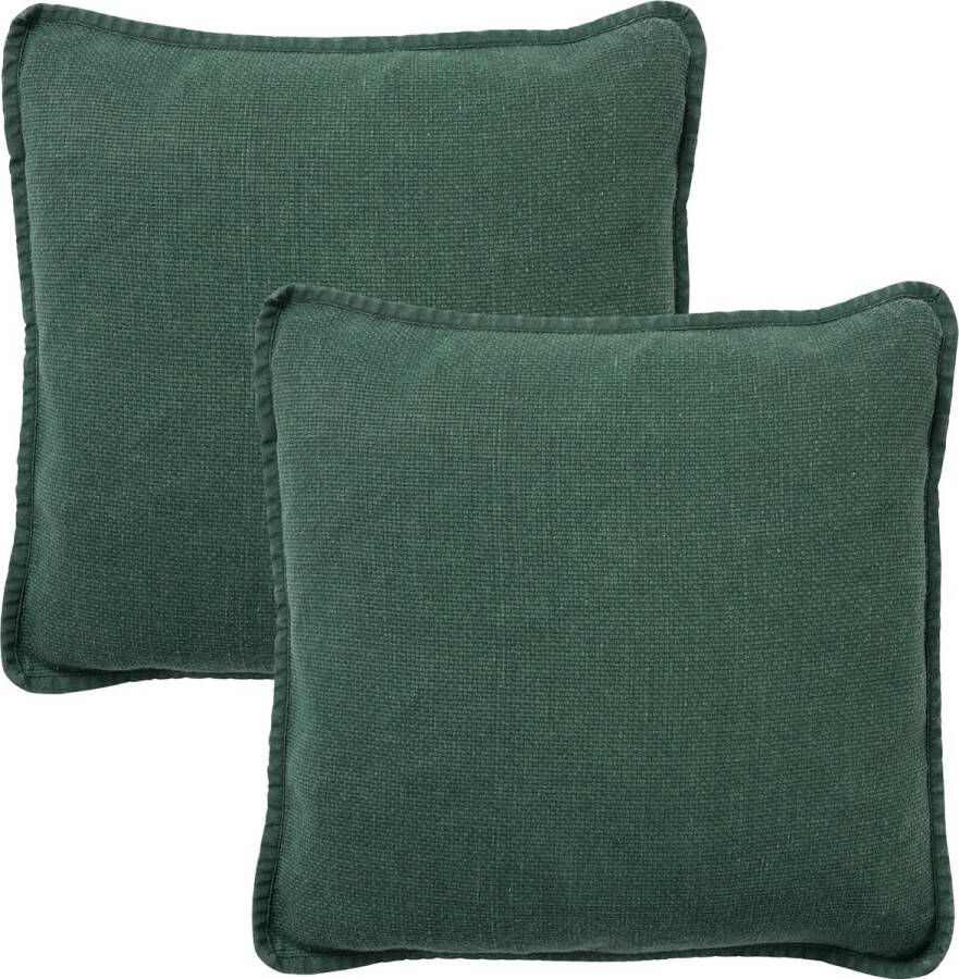 Dutch Decor Set van 2 Sierkussens BOWIE 45x45 cm Mountain View groen – unikleur – inclusief binnenkussens gewassen katoen