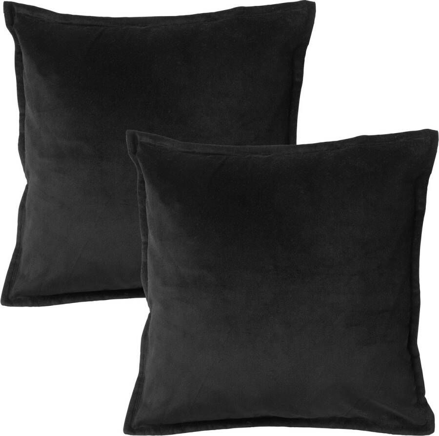 Dutch Decor Set van 2 Sierkussens CAITH 50x50 cm Velvet Raven zwart – unikleur – inclusief binnenkussens