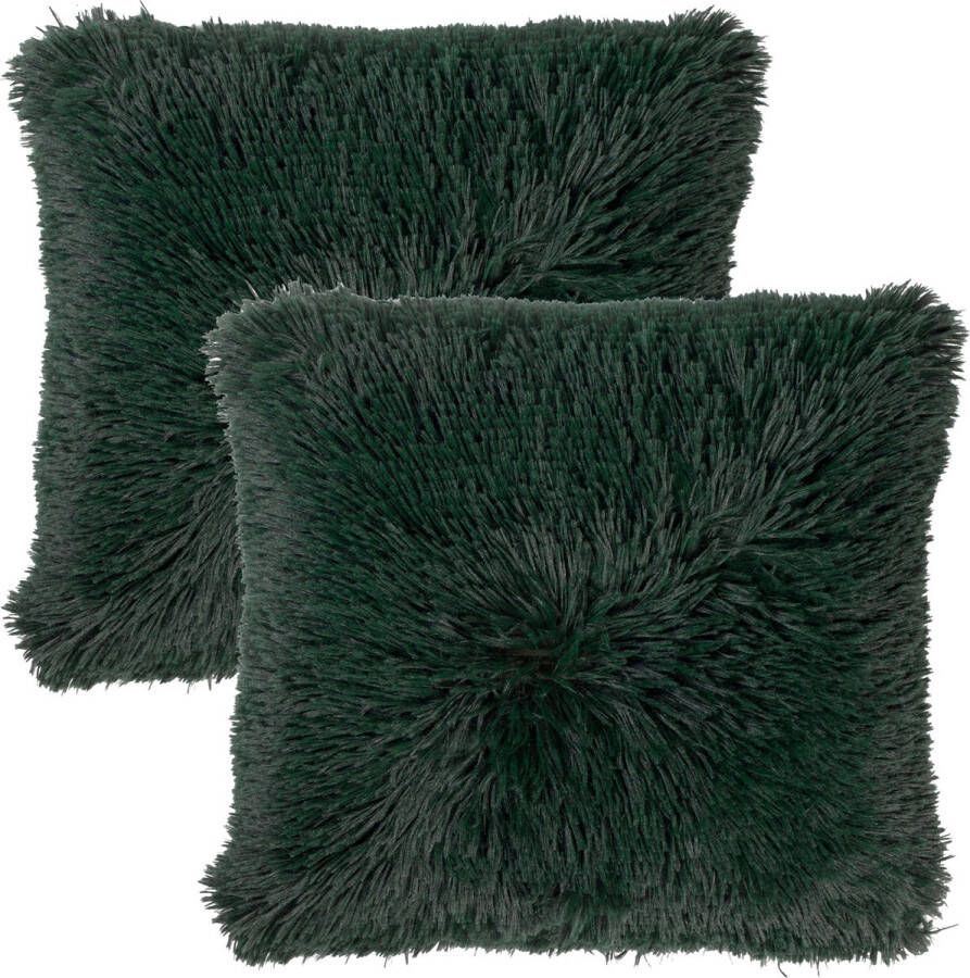 Dutch Decor Set van 2 Sierkussens FLUFFY- 45x45 cm Mountain View groen – unikleur – inclusief binnenkussens lekker zacht