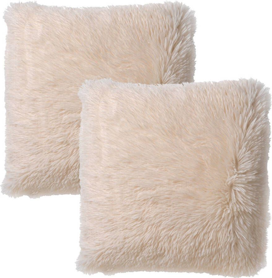 Dutch Decor Set van 2 Sierkussens FLUFFY- 45x45 cm Snow White wit – unikleur – inclusief binnenkussens lekker zacht