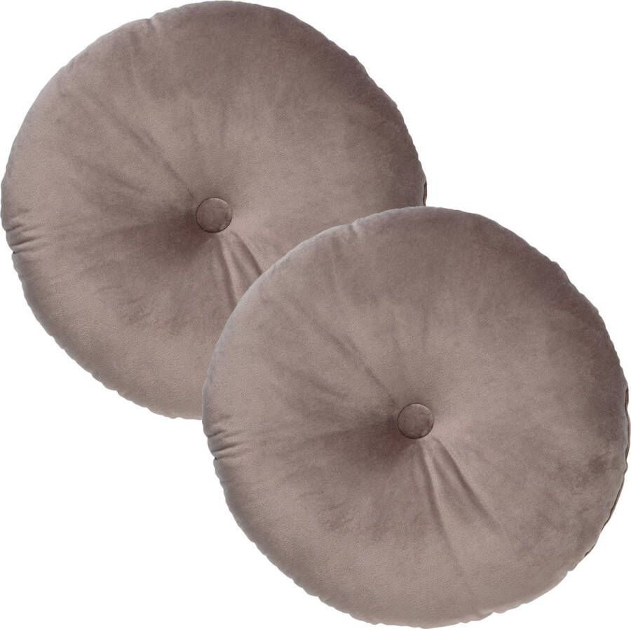 Dutch Decor Set van 2 Sierkussens rond OLLY 40 cm Velvet Driftwood taupe – unikleur – inclusief binnenkussens gestikt