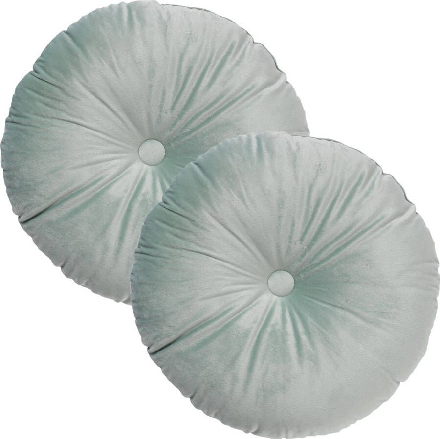 Dutch Decor Set van 2 Sierkussens rond OLLY 40 cm Velvet Jadeite groen– unikleur – inclusief binnenkussens gestikt