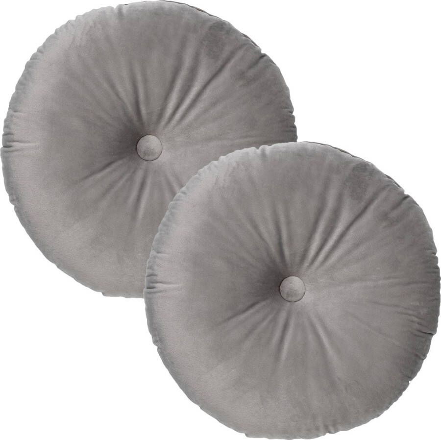 Dutch Decor Set van 2 Sierkussens rond OLLY 40 cm Velvet Micro Chip- lichtgrijs– unikleur – inclusief binnenkussens gestikt