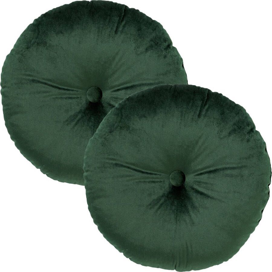 Dutch Decor Set van 2 Sierkussens rond OLLY 40 cm Velvet Mountain View groen – unikleur – inclusief binnenkussens gestikt