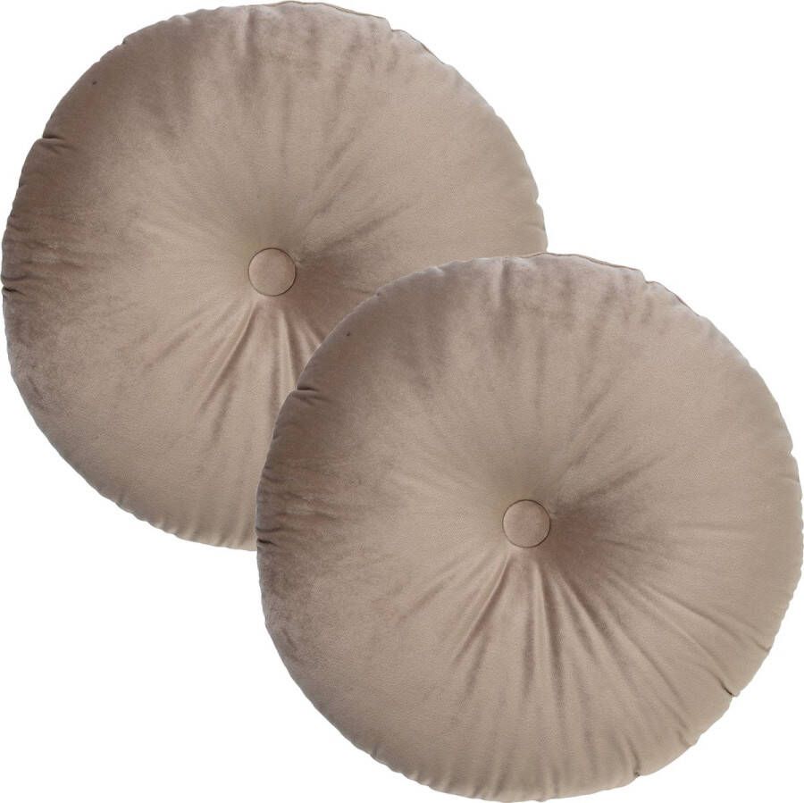 Dutch Decor Set van 2 Sierkussens rond OLLY 40 cm Velvet Pumice Stone- beige– unikleur – inclusief binnenkussens gestikt