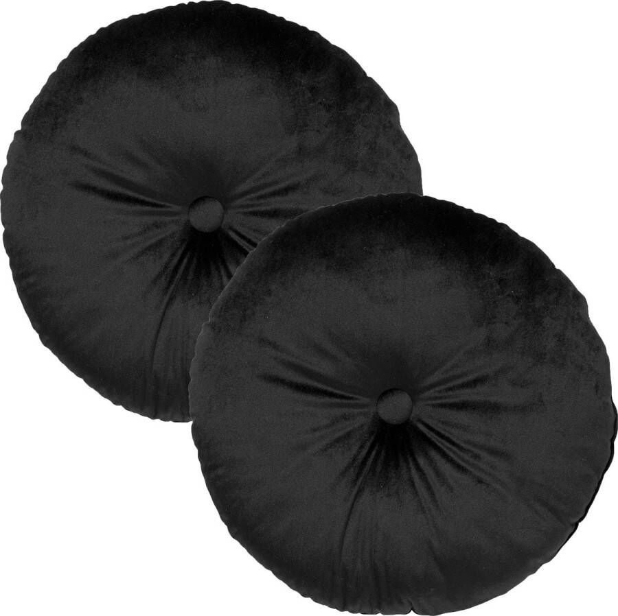 Dutch Decor Set van 2 Sierkussens rond OLLY 40 cm Velvet Raven zwart – unikleur – inclusief binnenkussens gestikt