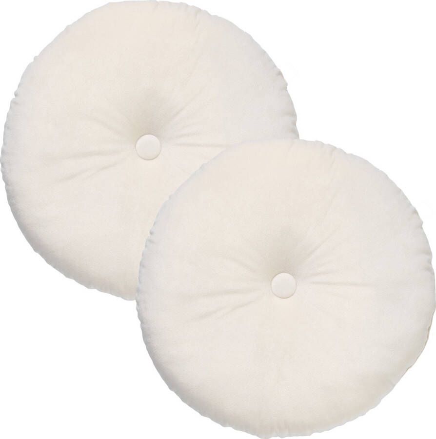 Dutch Decor Set van 2 Sierkussens rond OLLY 40 cm Velvet Snow White- wit – unikleur – inclusief binnenkussens gestikt