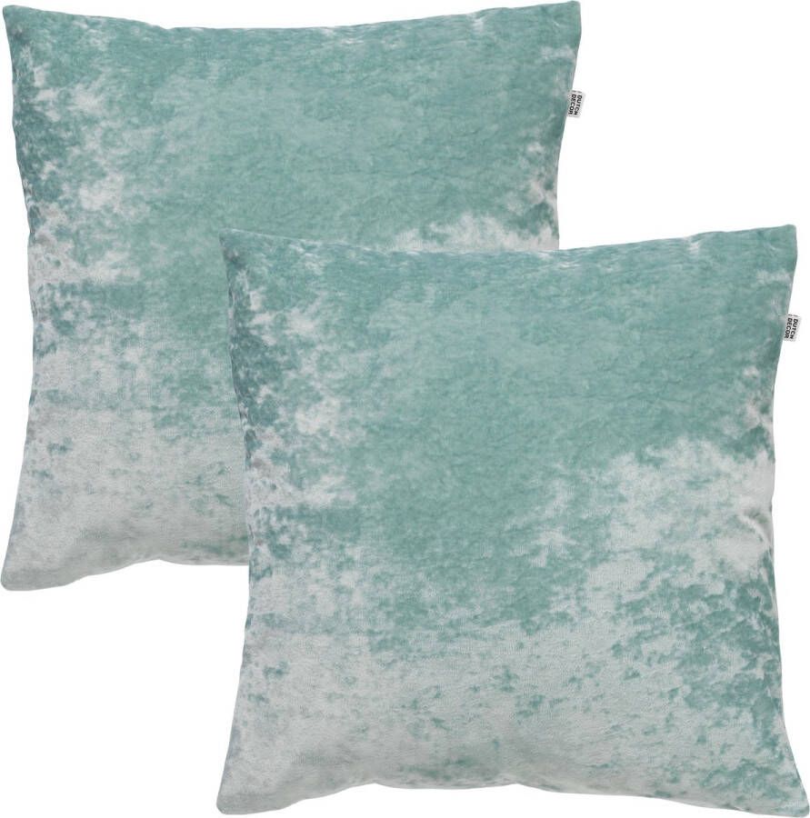 Dutch Decor Set van 2 Kussenhoezen SKY 45x45 cm Velvet Jadeite lichtgroen unikleur