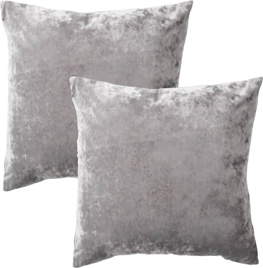 Dutch Decor Set van 2 Kussenhoezen SKY 45x45 cm Velvet Micro Chip lichtgrijs unikleur