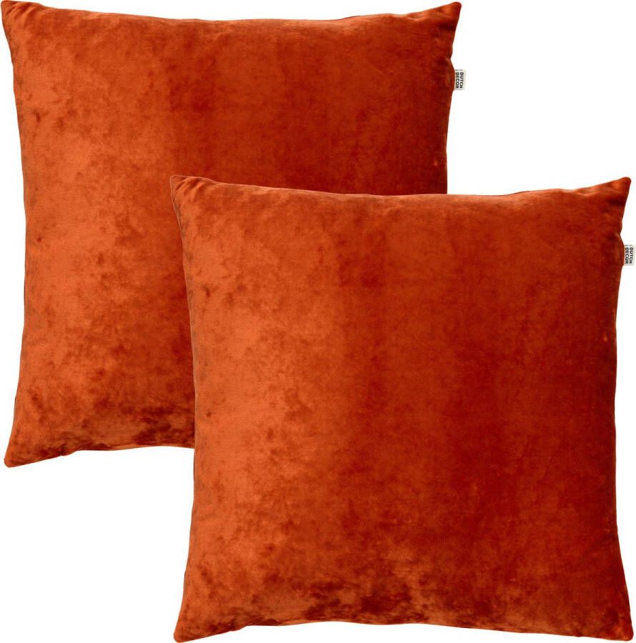 Dutch Decor Set van 2- SKY- Kussenhoezen unikleur Potters Clay 45x45 cm Oranje