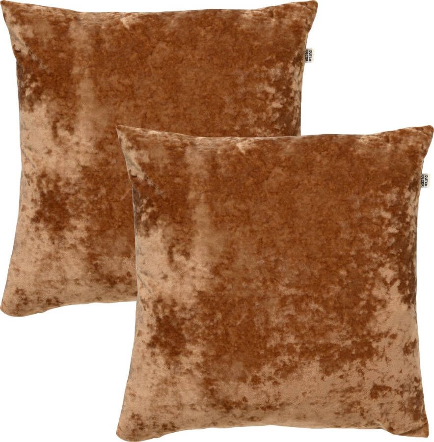 Dutch Decor Set van 2- SKY- Kussenhoezen unikleur Tobacco Brown 45x45 cm Bruin