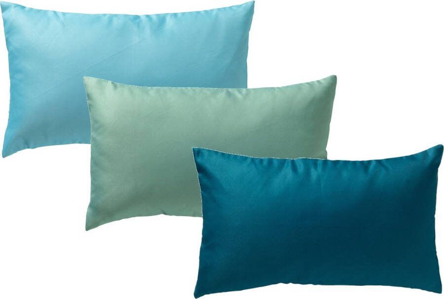 Dutch Decor Set van 3 sierkussens Limited Collectie donkerblauw + lichtblauw + groen 30x50 cm inclusief binnenkussens UV bestendig en waterafstotend